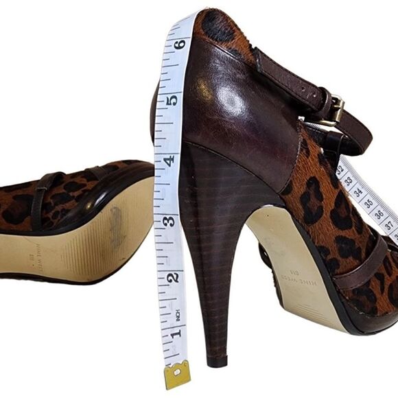 Nine West- Leopard Print Dyed Hair Guffaw T Strap Heels Pumps, Size 8 - Picture 11 of 12